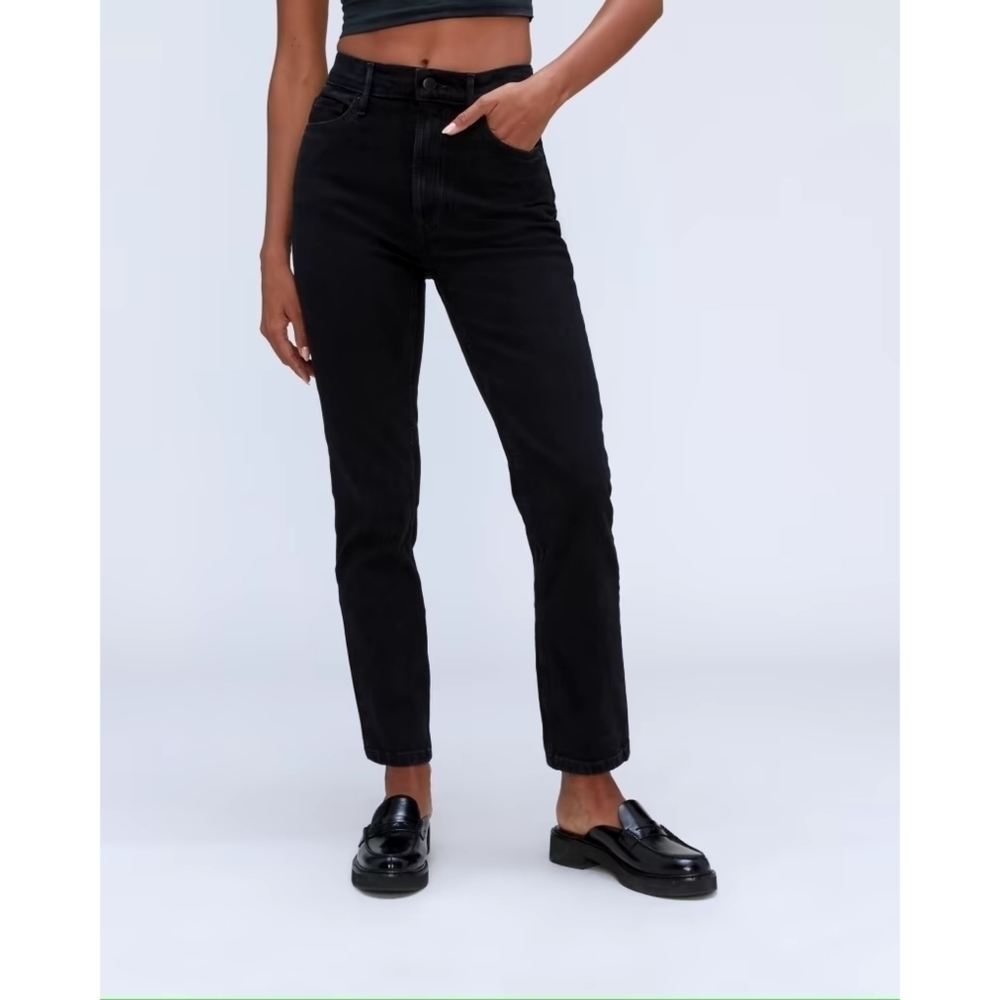 Everlane Jeans The Original Curvy Cheeky Straight High Rise Coal Black Zip Denim